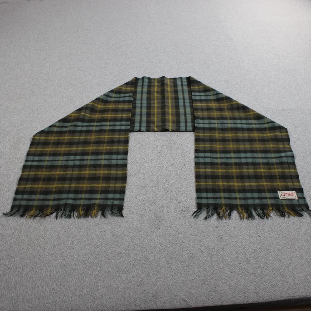 Johnstons Of Elgin Wool Scarf Men Green OS Plaid Fringe Heritage Scotland READ